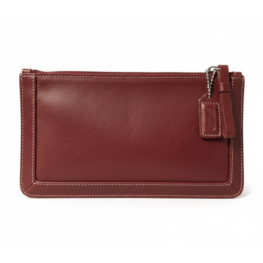 Coach Leather Wristlet Clutch Burgundy‎ Red Zip Pouch Cosmetic Bag Vtg Classic